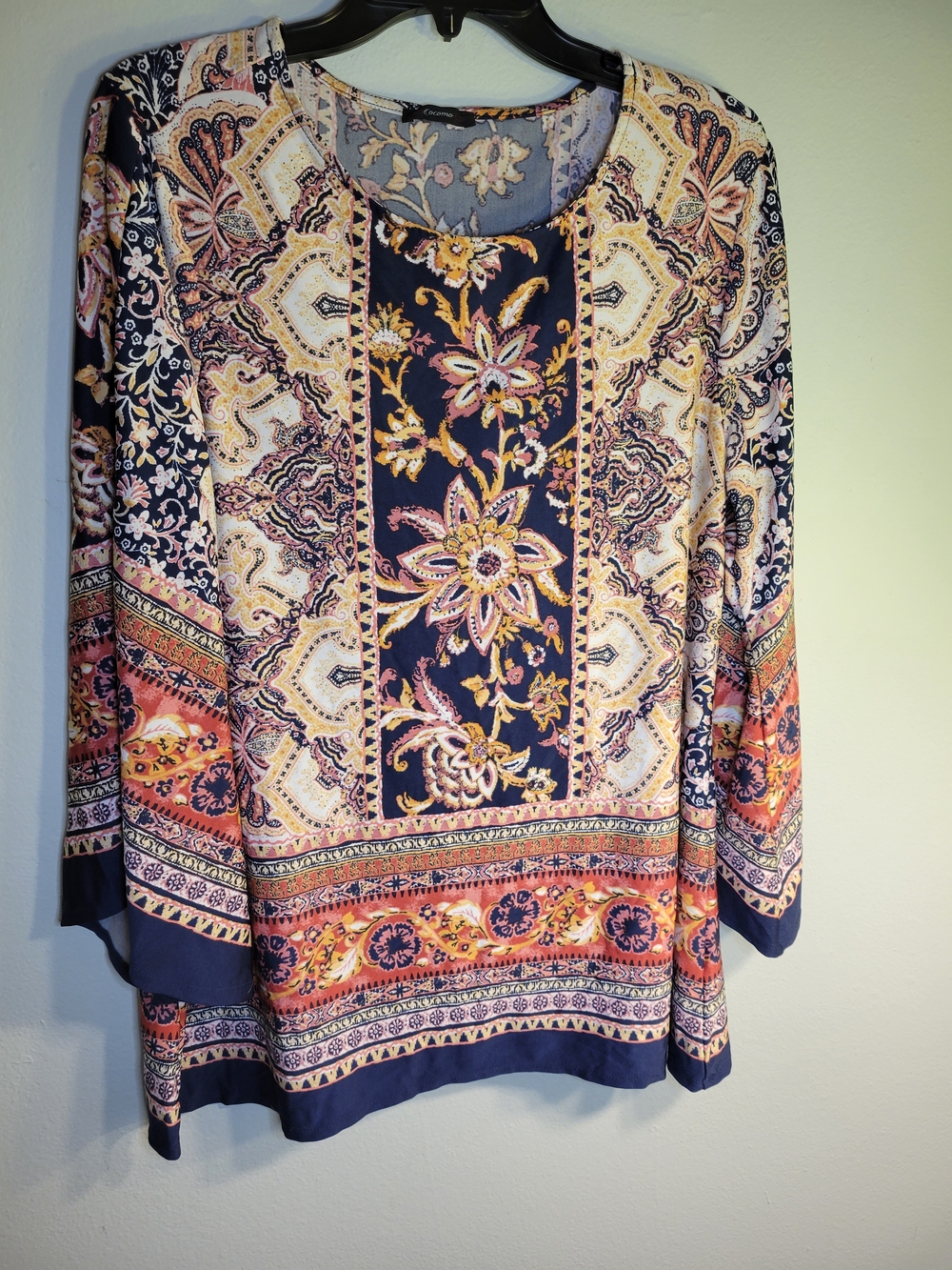 Cocomo Navy Floral Paisley Panel Long-Sleeve Tunic